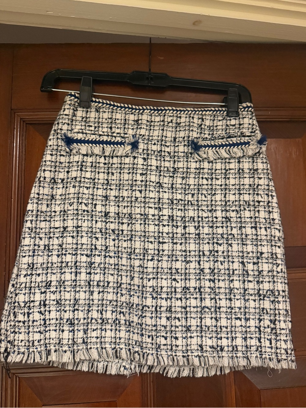 Tweed navy and white mini skirt